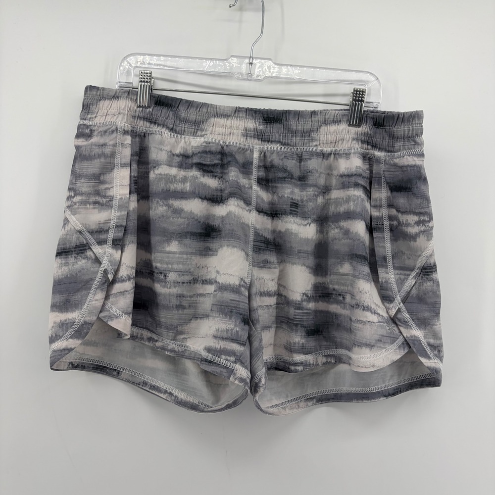Athleta Womens XL Grey Abstract Print Running Shorts Built-in Liner Pocket